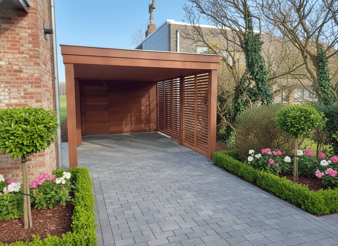 carport met berging thermowood ayous